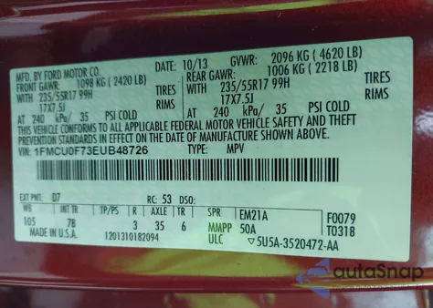 2014 Ford Escape S from USA, damaged, VIN 1FMCU0F73EUB48726